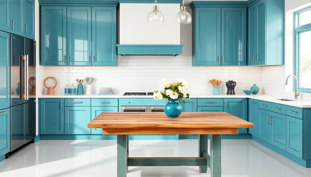 stylish teal and white kitchen