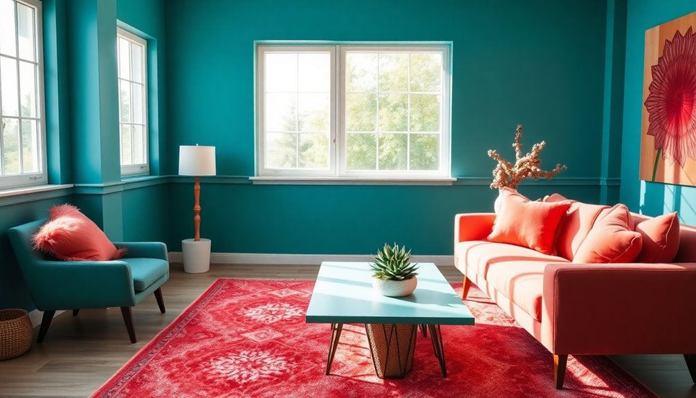 teal and coral interior designs