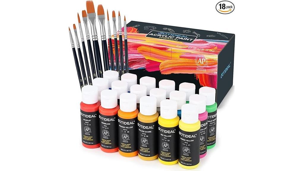 acrylic paint set with brushes