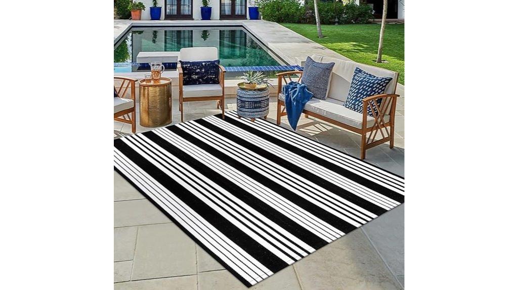 black and white patio rug
