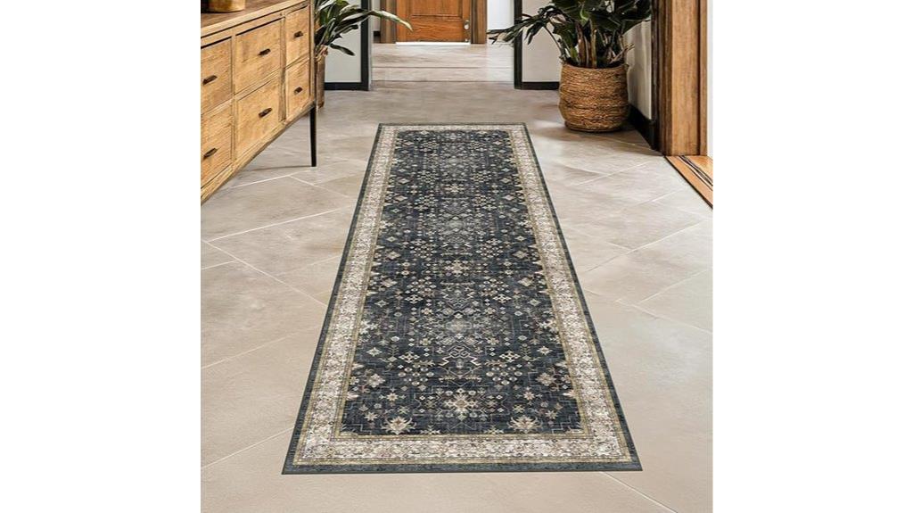 black boho washable runner