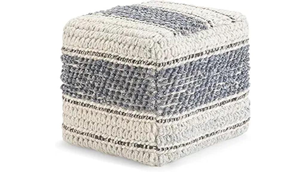 blue boho woven pouf