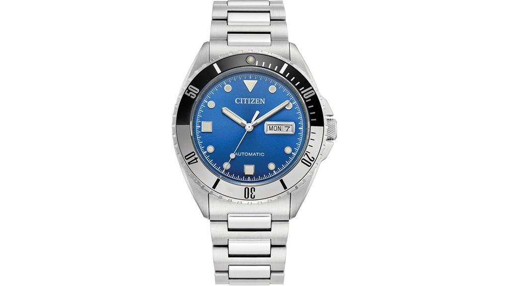 blue dial stainless steel