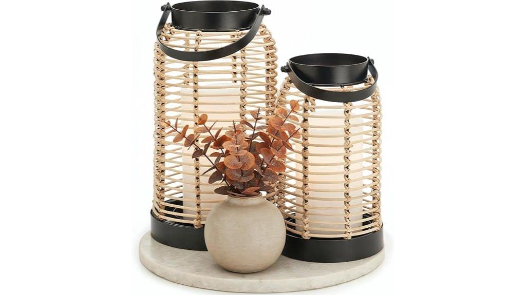 boho rattan lantern decor