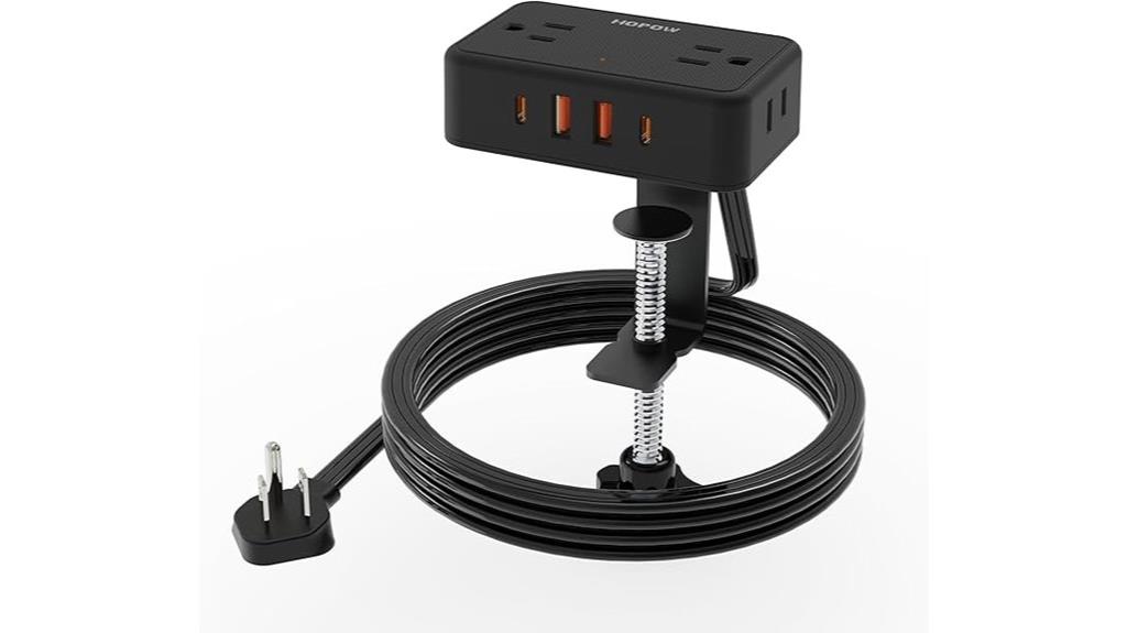 clamped power strip with usb