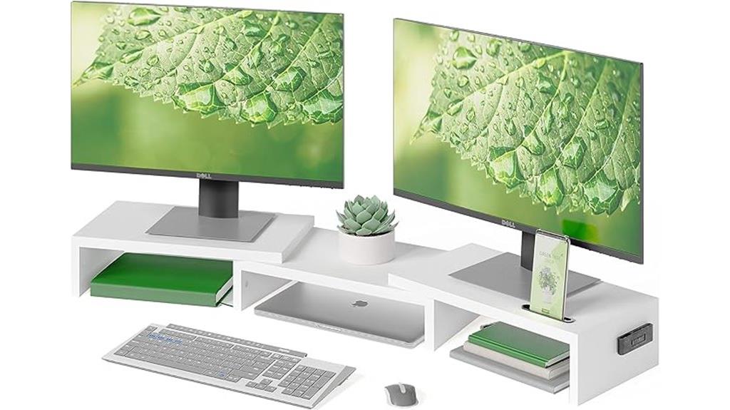 dual monitor stand with smartphone holder