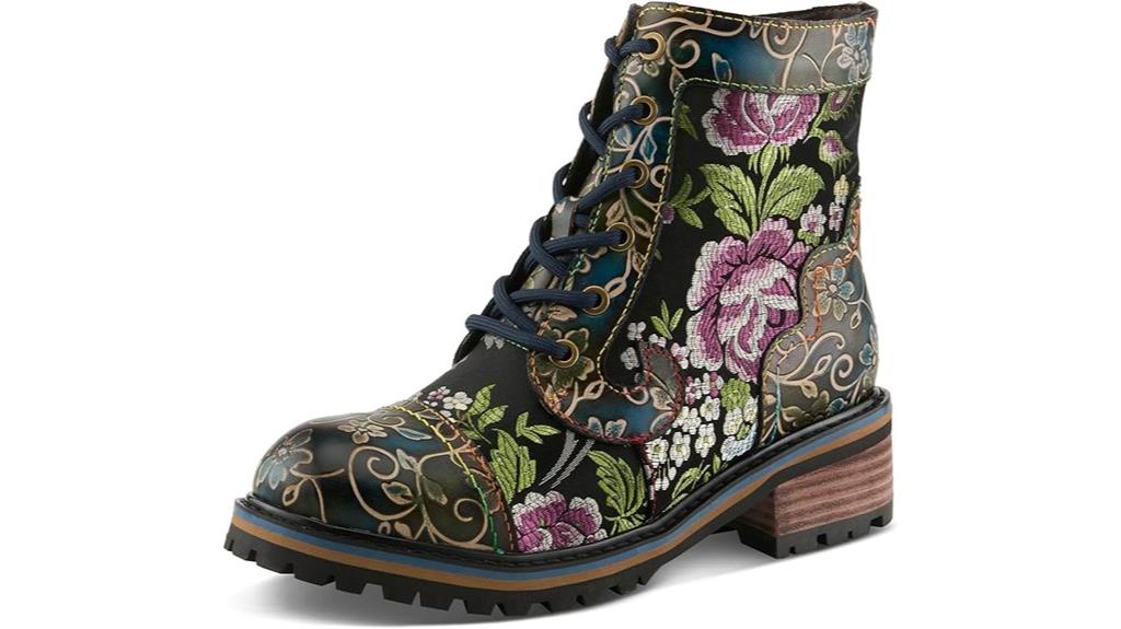floral painted ankle boots