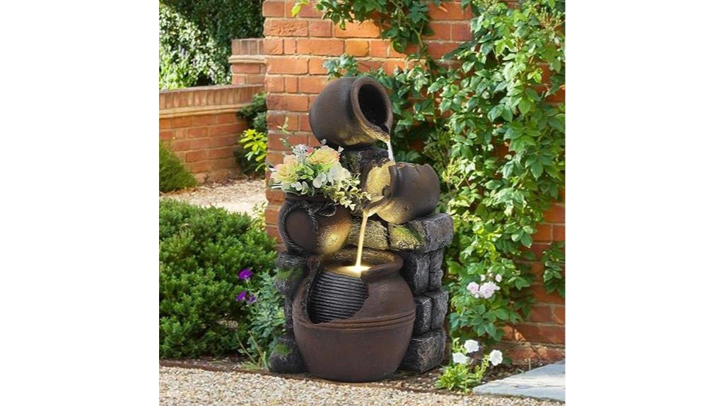 garden fountain with lights