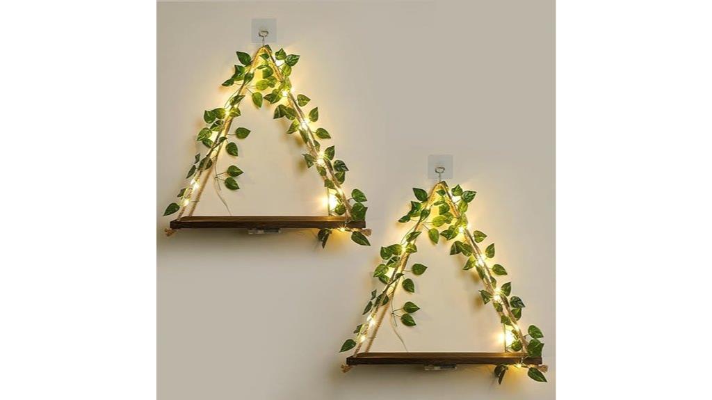 green leaf floating shelves