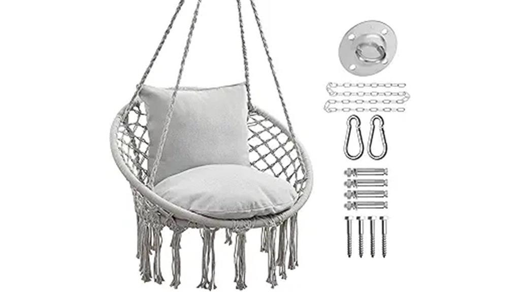 macrame swing with cushions