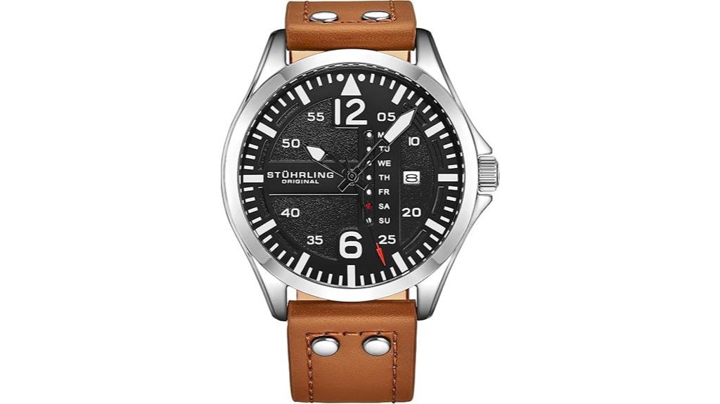 men s leather watch with day date