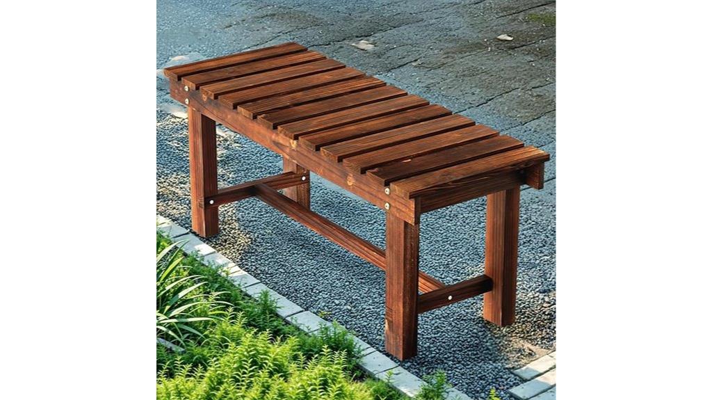outdoor carbonized brown bench