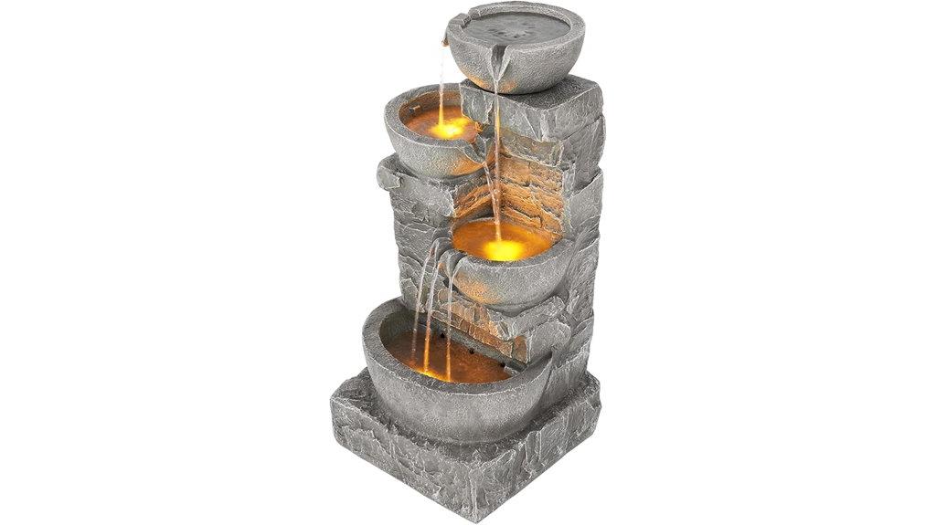 outdoor fountain with lights