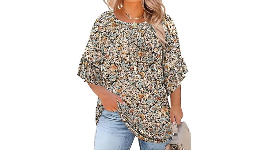 plus size ruffle sleeve tops