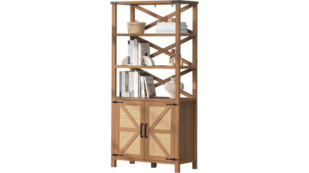 rattan bookshelf with barn doors