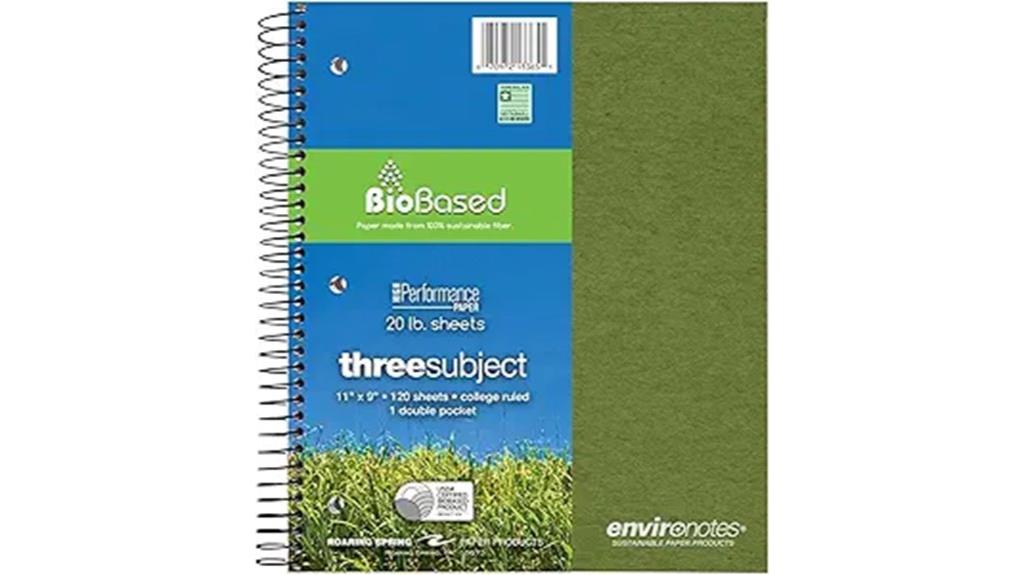 recycled spiral notebook three subject