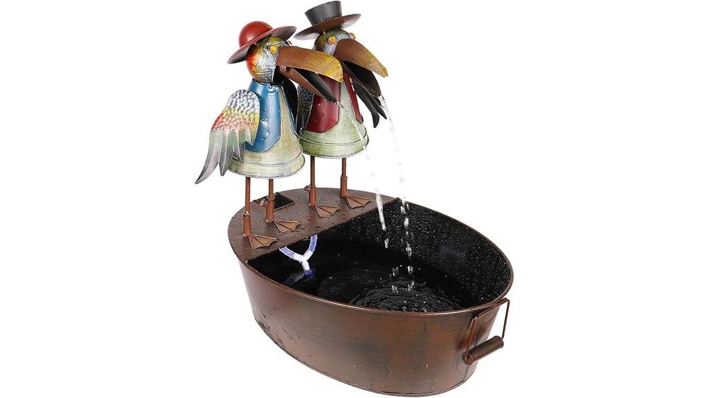 rustic metal crow fountain