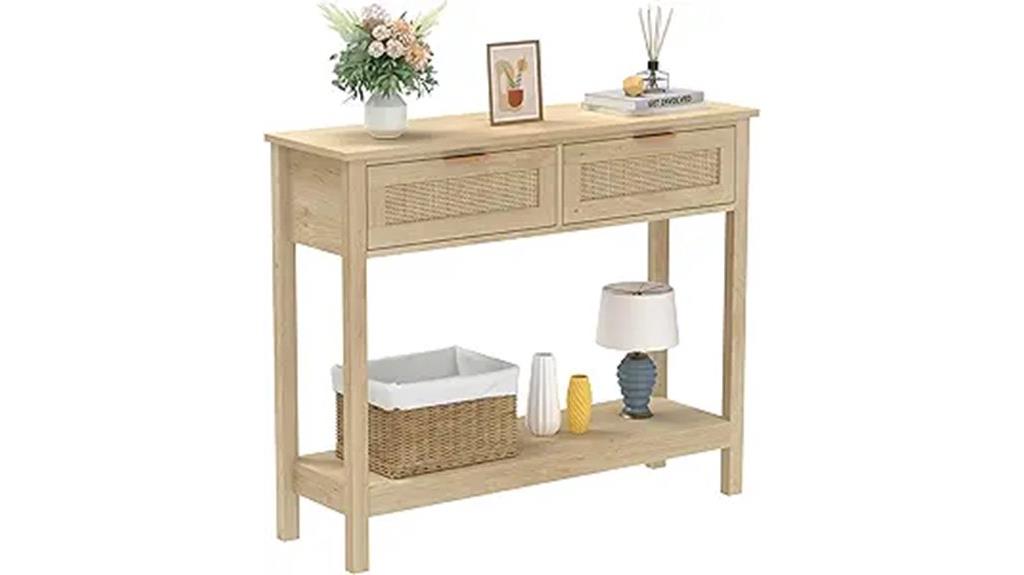 rustic rattan console table