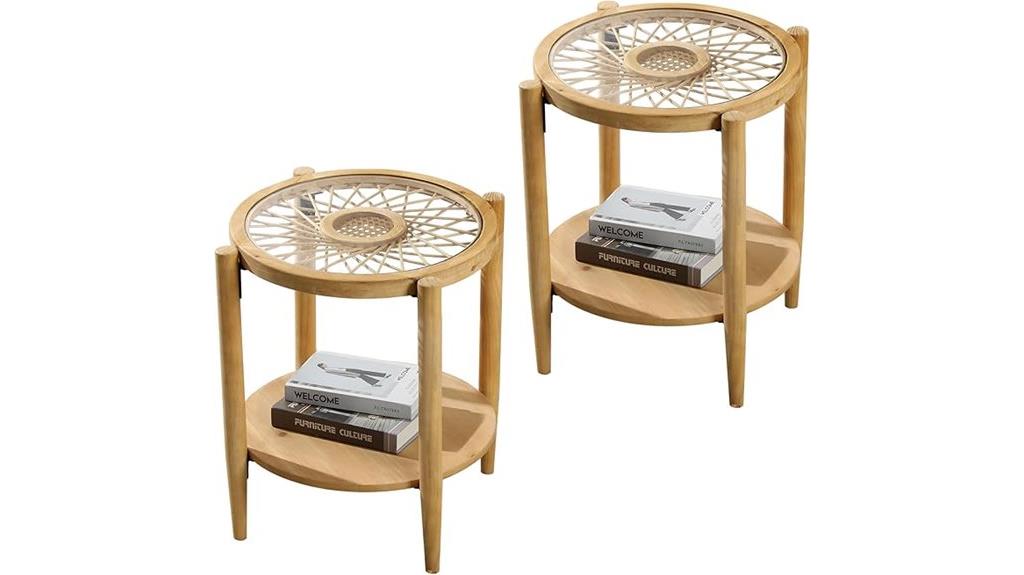 rustic rattan nightstands pair