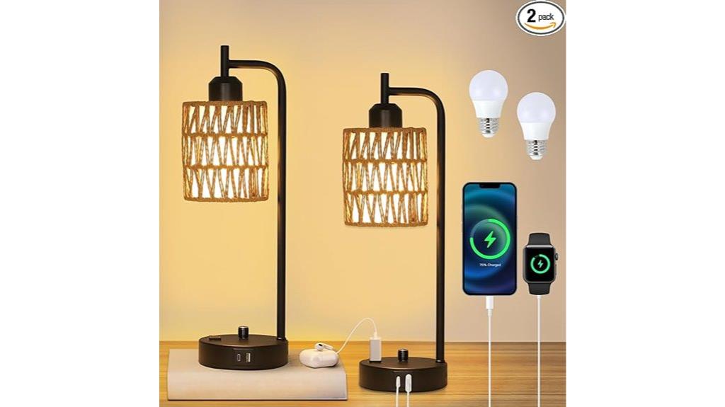 set of 2 rattan lamps