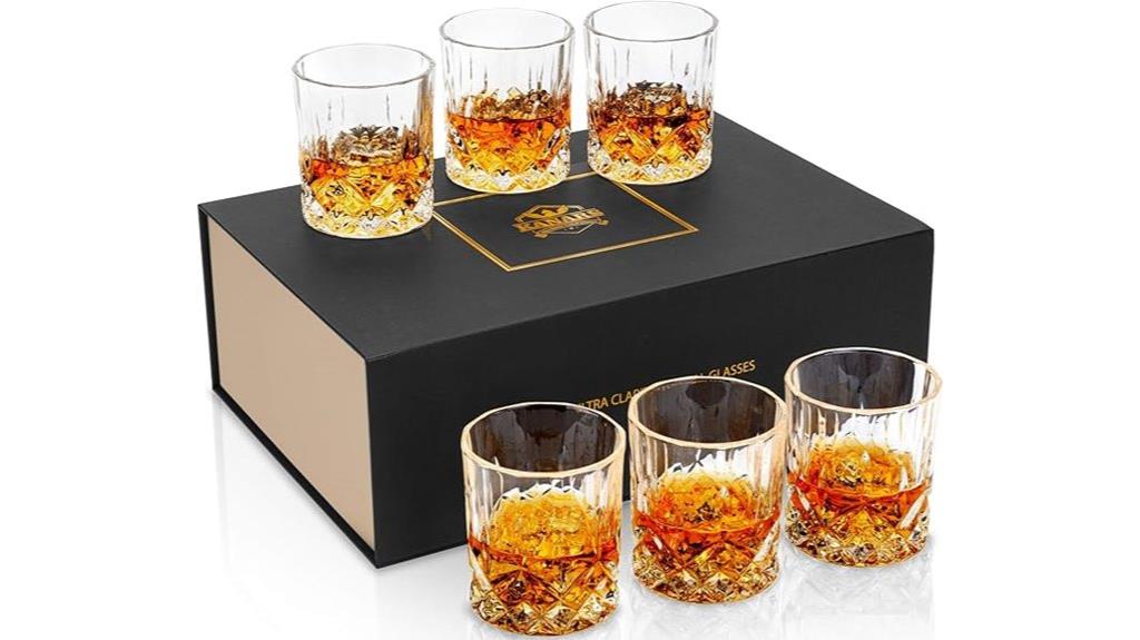 six crystal whiskey glasses