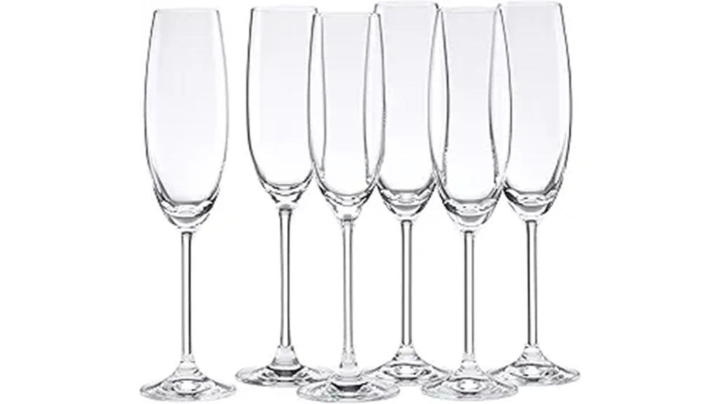 six elegant champagne flutes