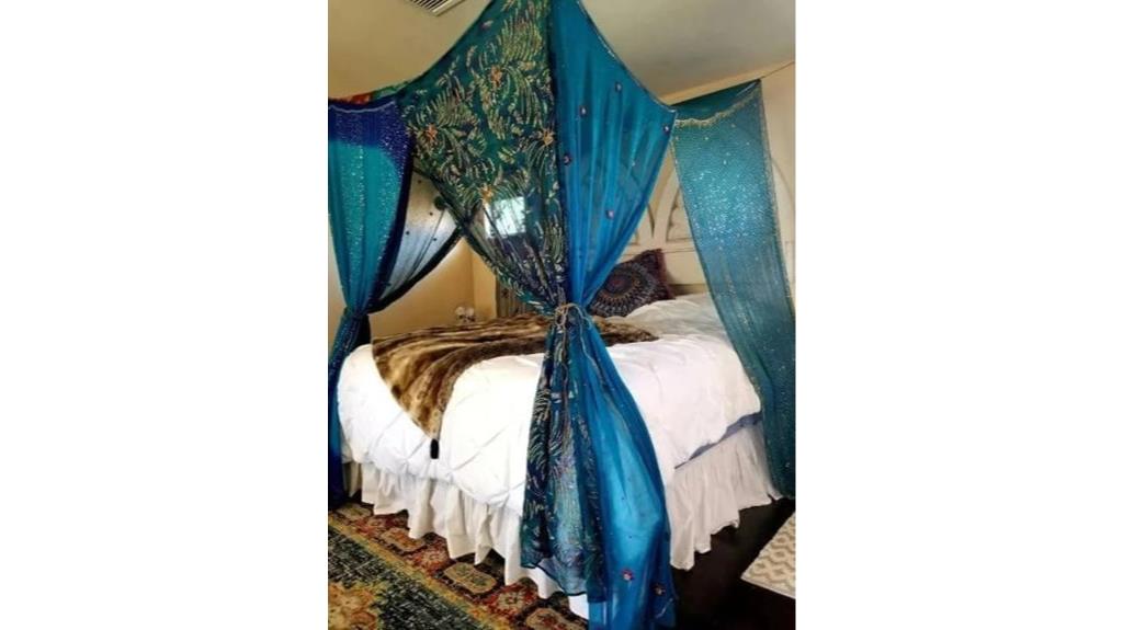 turquoise silk bed canopy