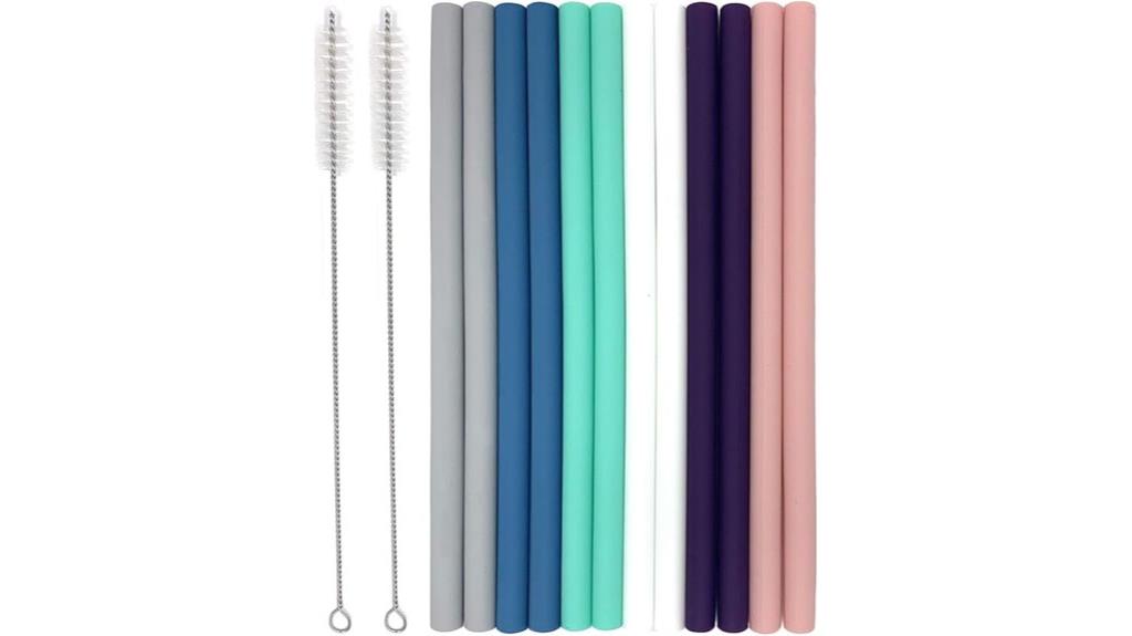 twelve colorful silicone straws