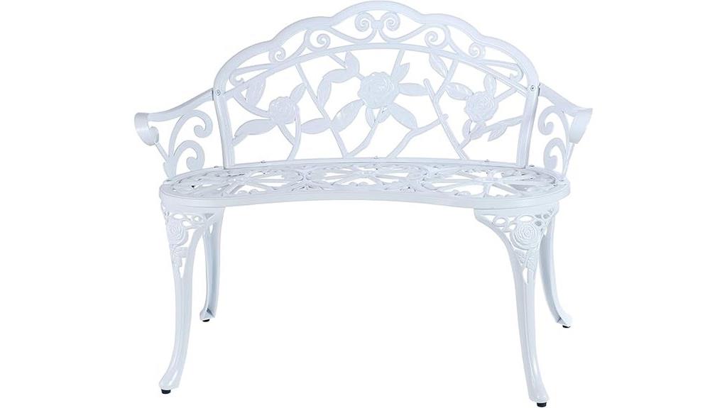 white cast aluminum bench