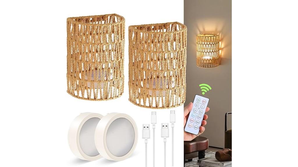 wireless rattan wall lights
