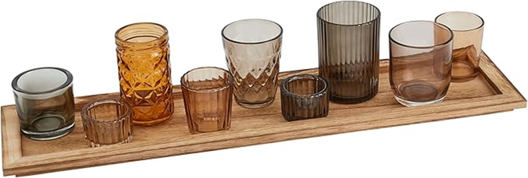 wood tray with nine votives