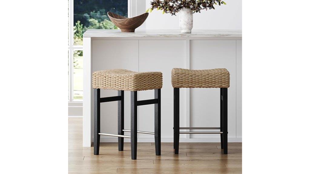 wooden bar stool with woven seat
