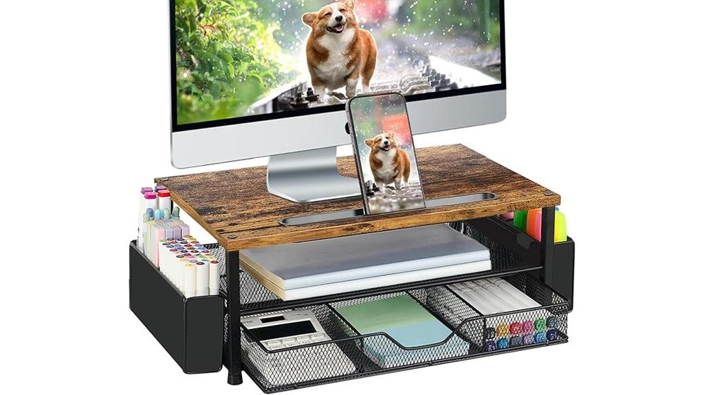 wooden desk organizer with drawer