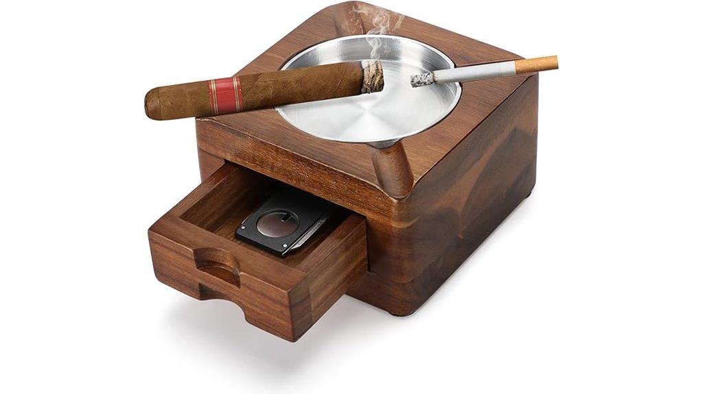 wooden square ashtray drawer