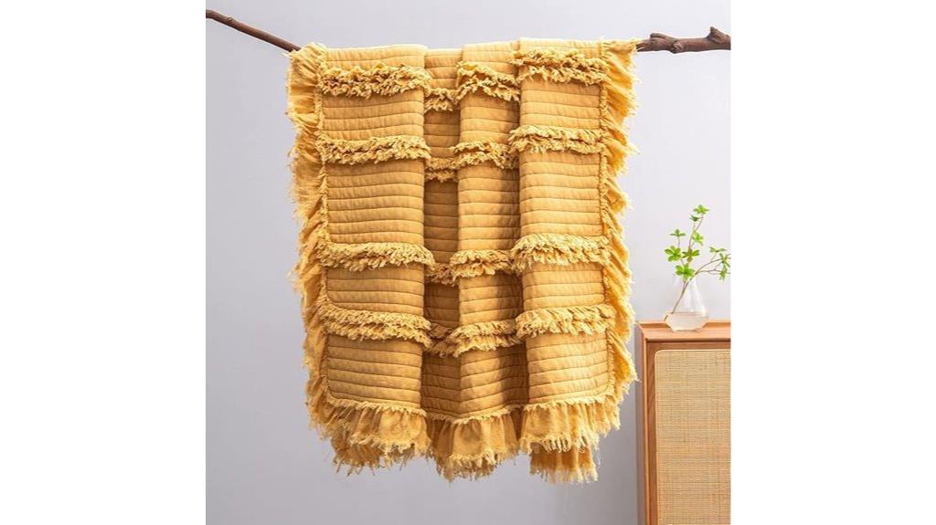yellow quilted fringe blanket