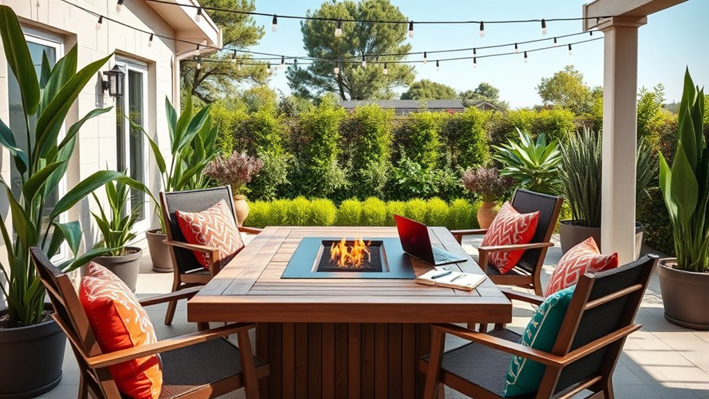 outdoor workspace with lighting