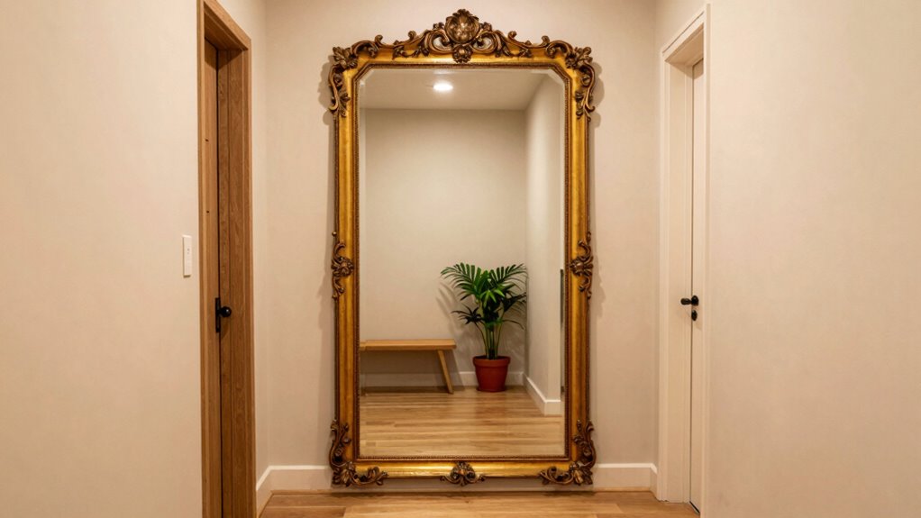 oversized mirror enhances entryway
