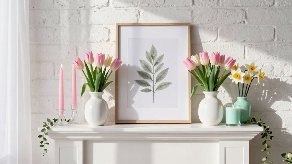 fresh spring mantel decor