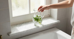 I Put A Glass Pitcher In My Bathroom, And It’s The Chicest Storage Trick