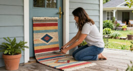 Woman Turns A Rug Into That Cutest Front Door Decor That Isn't A Wreath